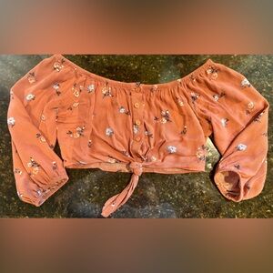 Floral Off-Shoulder Rust Two Piece Crop Top Maxi Skirt Set